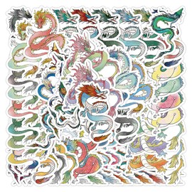 Asian Chinese Dragon Sticker 60 Pcs Waterproof Cute Cartoon Dragon Stickers for Skateboard Water Bottle Laptop Bumper Computer Phone Luggage Cars,Vinyl Funny Animal Stickers for Teens Kids Adults