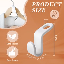 OAKENCREST Pack of 50 Space-saving Clothes Hangers, Plastic Connecting Hooks, Clothes Hangers Hooks, Space-Saving Clothes Hanger Connectors for Wardrobe Organiser (White)
