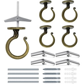 2 Inch Heavy Duty Ceiling Hook – Easy Installation Zinc Alloy Hooks for Hanging Plants & Light Fixtures, Works on Wood, Concrete & Drywall (4 Sets, Antique Brass)