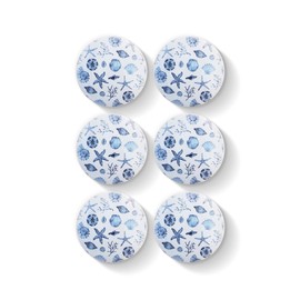 Twisted R Design Wooden Cabinet Knobs - Set of 6 Round Kitchen, Bathroom, or Furniture Cabinet Handles or Pulls w/Glossy Finish - Blue Seashells Drawer Knobs Design - 1.5 x 1.5 Inches