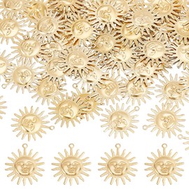 DICOSMETIC Pack of 60 Sun Face Charms, Gold-Plated Sun Charm, Sun Pendant, Brass Pendant, Sun Moon Pendant for Earrings, Necklaces, Bracelets, Jewellery Making, Hole: 1.2 mm