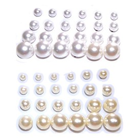 Fashion Jewelry ~ White and Cream Faux Pearls Mix Sizes Stud Earrings 24 pairs Pairs for Women (019915 Mc)