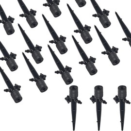 Runseaway 50Pcs 360 Degree Adjustable Irrigation Drippers, 1/4 Inch Anti-Clogging Emitters for (4-7mm) Watering System, Micro Spray Bubbler Sprinklers for Garden and Vegetable Beds, Black