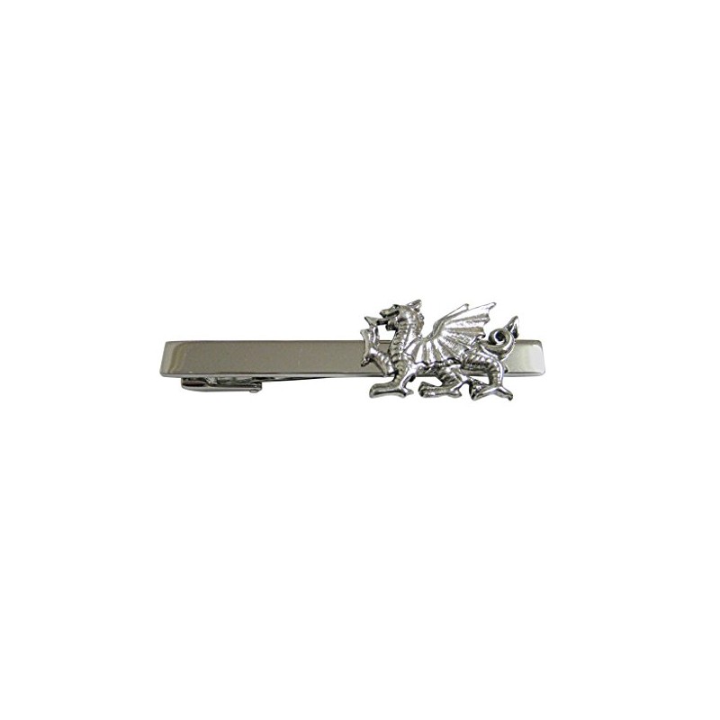 Silver Toned Textured Welsh Dragon Square Tie Clip