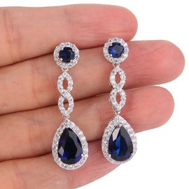 EVER FAITH Women's Cubic Zirconia 8 Shape Infinity Bridal Pierced Dangle Earrings Blue Silver-Tone