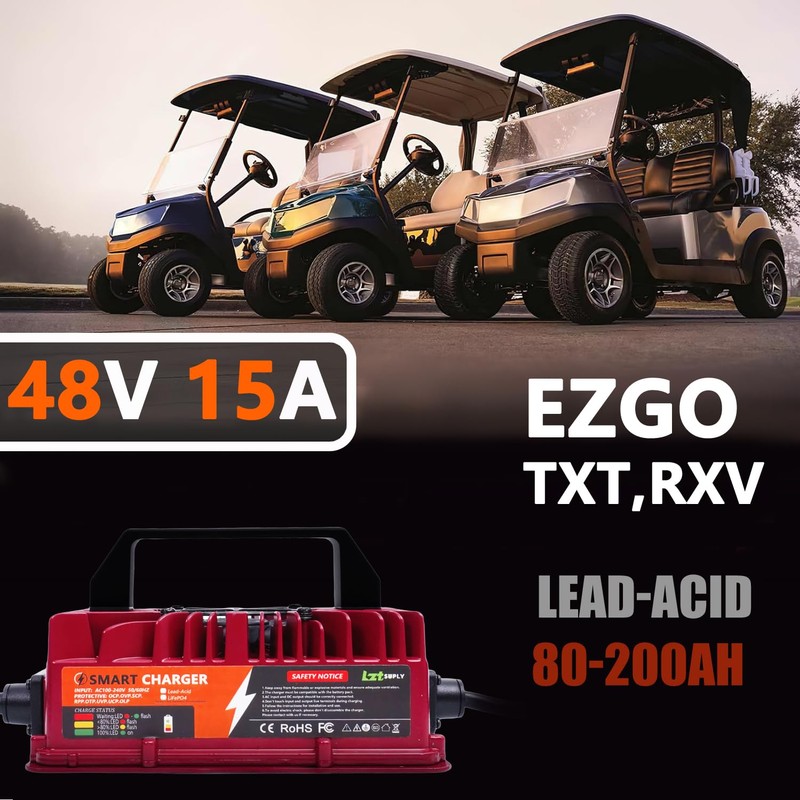 Lztsuply 48V 15Amp Golf Cart Battery Charger for EZGO RXV