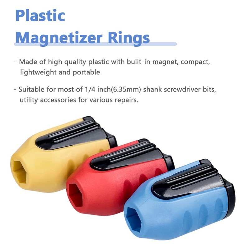 Mesee 3Pcs Removable Screwdriver Bit Magnetizer Ring Plastic Magnetic Screw