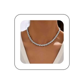 Cimenexe Bohemian Twist Link Chain Choker Necklace Silver Rope Chain Necklace Twist Rope Chain Collar Necklace Chunky Link Chain Necklace Jewelry for Women