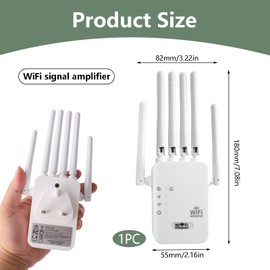 WiFi Extender Booster 6 Antennas 300Mbps 2.4GHz Wireless Signal Booster Covers Up to 5500 Sq.ft and 55 Devices Repeater with Ethernet Port, WiFi Repeater Range Extender for Home Internet
