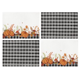 Folkulture Fall Placemats Set of 4 Cloth Washable, 13 x 19 Inches, 100% Cotton Placemats or Heat Resistant Woven Table Mats for Table Decorations, Orange Place Mats for Fall Table Décor