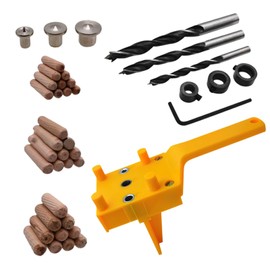 Buaak 41 Pcs Dowel Jig Kit, 6/8/10mm Wood Dowel Jig Kit, Metal Sleeve Handheld Drill Guide Bit Tools, Professional Dowelling Jig, Doweling Hole Saw Tools (Yellow)