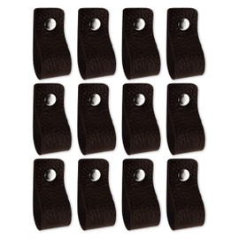 Brute Strength - Leather Handles for Furniture - Black - 12 pcs - 12,5 x 2,5 cm - Cabinet Handle, Door Handle for Kitchen, Bathroom, cabinets, Dresser, Wood