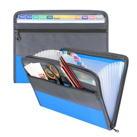Carpeta Organizadora de Documentos, Folder con 13 Bolsillos Plastico, Organizador de Archivos Expandible con Etiquetas Adhesivas, Archivero Acordeon Tamaño Carta Portatil para Factura, Recibo(Azul)
