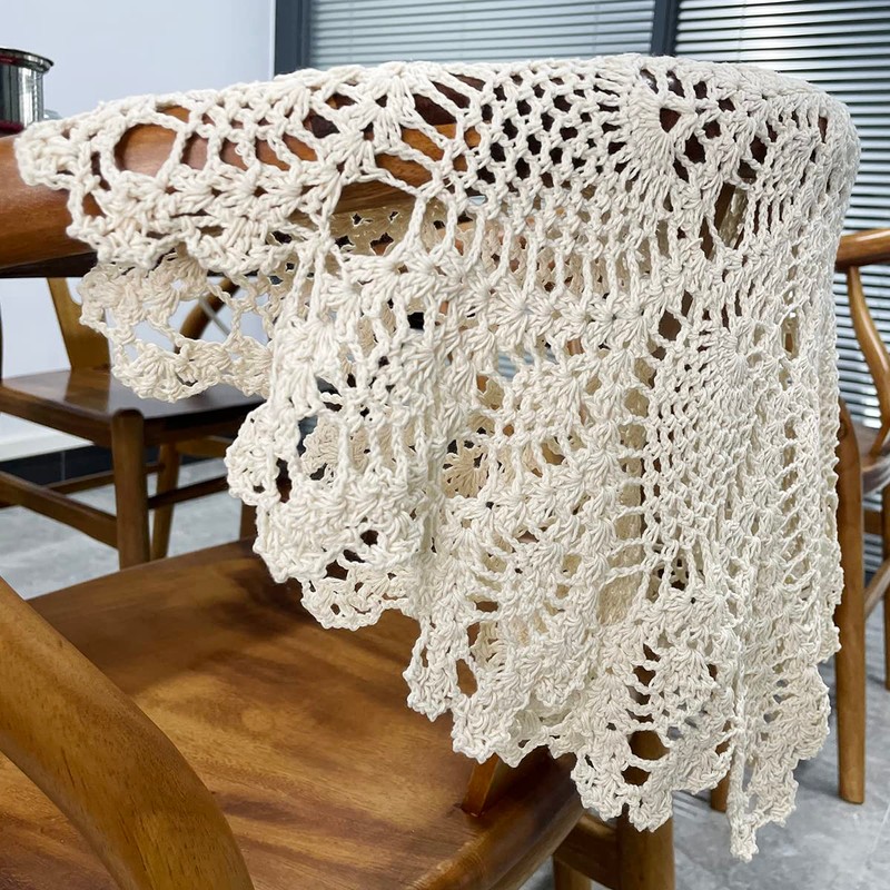 gracebuy 60cm Beige Round HANDMADE Floral Crochet Lace Tablecloths Doilies