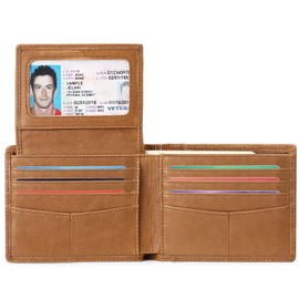 FALAN MULE Wallet for Men Genuine Leather RFID Blocking Bifold Wallet With 2 ID Windows (Khaki)