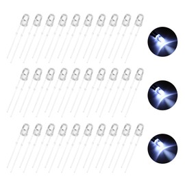 MECCANIXITY 100pcs 3mm LED Diode Lights, White Round Transparent DC 3.0-3.2V High Brightness Lighting Bulb Lamps for Electronics Components