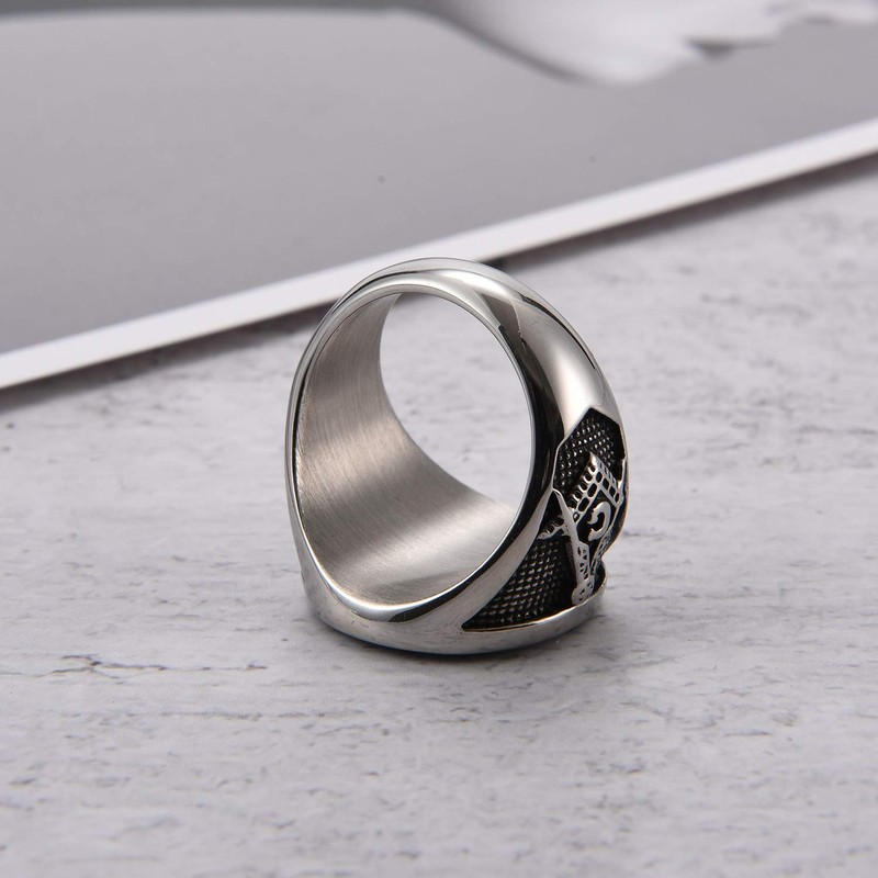 INRENG Men's Stainless Steel Vintage Freemason Masonic Biker Rings Blue
