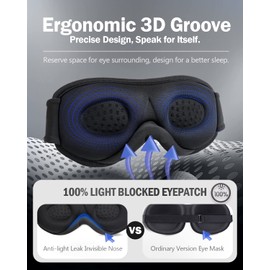 Schlafmaske für Herren Frauen, 3D Weiche Augenmaske Seitenschläfer Lichtblockierend Schlafbrille mit Verstellbarem Gummiband mit Memory Foam für Nickerchen Reisen