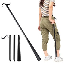 Bastón de vestir de 35 pulgadas de largo con calzador con herramienta de extracción de calcetines, ayudas de vestir extensibles ajustables para zapatos, calcetines, camisas y pantalones