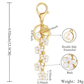 XGALBLA Women's White Cute Flower Initial Letter Keychain with Love You Heart, Flower Bag Charms Enameled Keychain Handbag Purse Bag Accessories(White L)