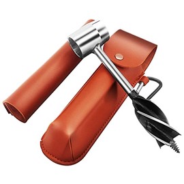 VOANZO Manual Auger Drill Manual Drill with Leather Case Wood Drill Peg Hole Tool for Camping and Bushcraft Auger