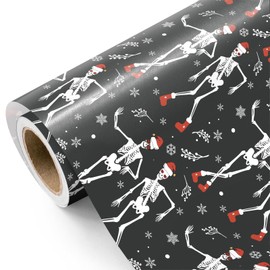 WRAPAHOLIC Funny Christmas Wrapping Paper - Mini Roll - 17 Inch x 16.5 Feet - Dancing Skeleton Wrapping Paper for Christmas Holiday, Party Celebration