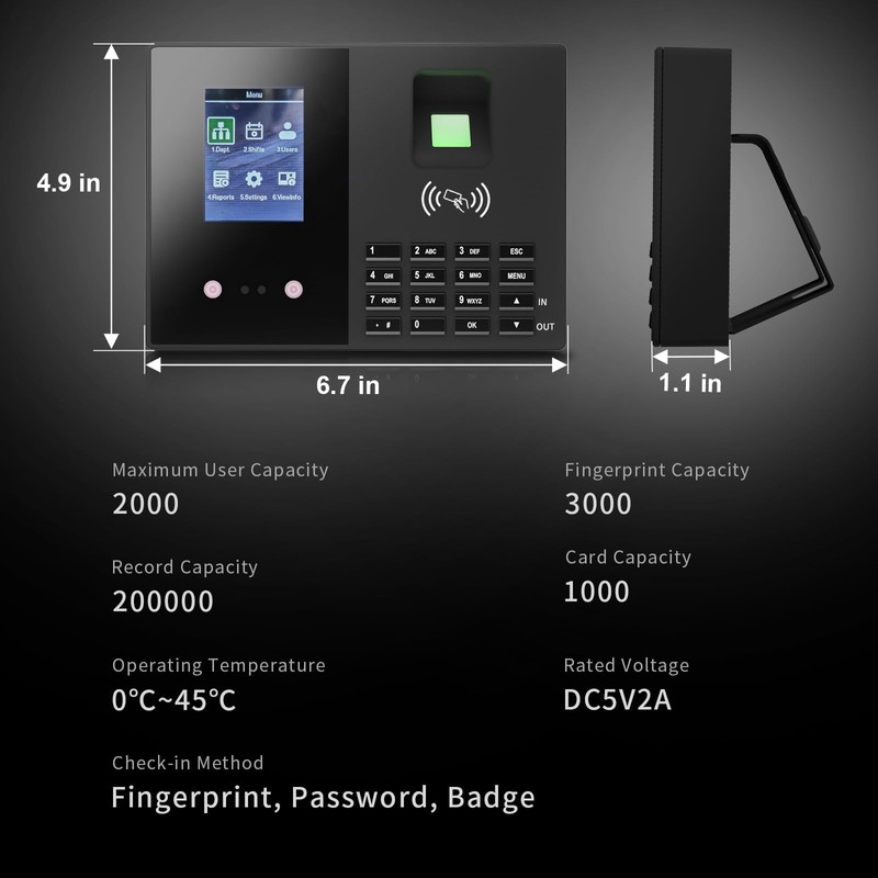 JIAN BOLAND Time Clock-Time Clocks for Employees Small Business-Badges& Fingerprint
