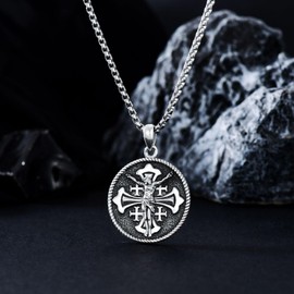 MEIDERBO Jesus Necklace for Men 925 Sterling Silver Jerusalem Cross Pendant Jewelry for Birthday Christmas, 23.8*23.8mm, Sterling Silver, No Gemstone