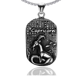 Xusamss Punk Rock Titanium Steel Twelve Constellation Dog Tag Pendant Crystal Necklace,24" Box Chain