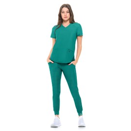 Natural Uniforms Ultra Stretch Womens Jogger Scrub Set (True Hunter Green, Small)