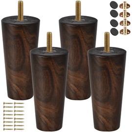 5inch Wooden Furniture Legs,Tchosuz Set of 4 Solid Wood Tapered Sofa Legs Couch Feet with 5/16'' Bolt,Modern Mid-Century Sofa Furniture Replacement Legs for DIY Cabinet Cupboard Chair Ottoman Wenge