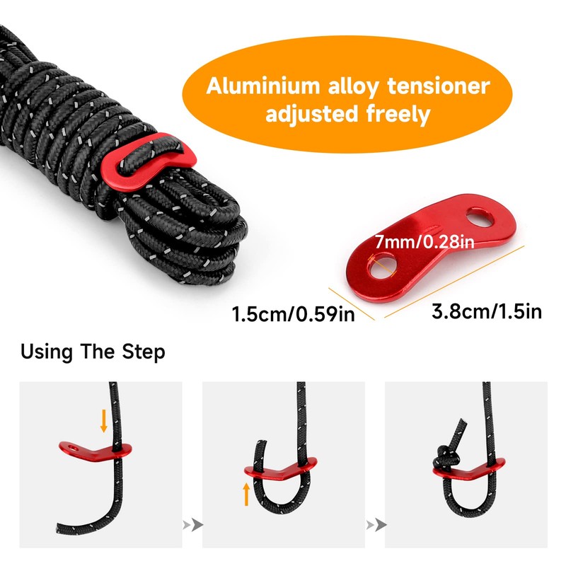 KOMCLUB 4mm Reflective Guy Lines Tent Cords, Lightweight Camping Rope