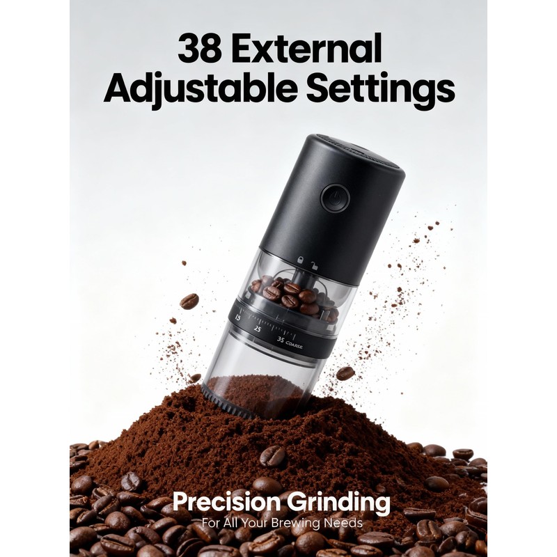 LAMIDO Portable Electric Burr Coffee Grinder, E96T, Matte Black