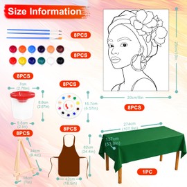 8-Guest Paint & Sip Kit for Adults,8''x10'' Pre Drawn Black Women Canvas