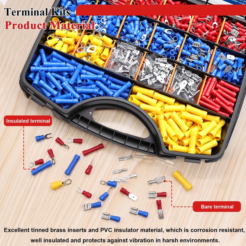 Tnisesm 1100pcs Wire Connectors - Insulated Electrical Wire Terminals with