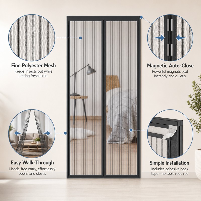 Magnetic Screen Door for Bug Protection – Self-Closing Mesh Curtain