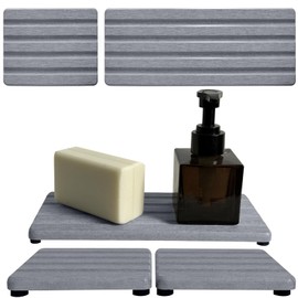 ZumenDa Set of 3 Diatomite Hand Soap Holder, Water Absorbing Stone Tray for Kitchen Countertop, Fast-Drying Bathroom Trays(1pcs 22 x 10cm + 2pcs 10 x 10cm Grey)