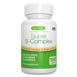 Igennus Healthcare Nutrition Igennus Super B-Complex - High Absorption Methylated B Vitamins, Clean Label, 180 Sustained Release Tablets - Complete Spectrum of B Vitamins with Folate, Boosted B12 & Vitamin C, 90 Servings