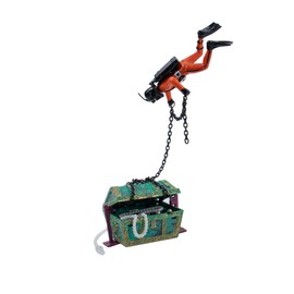 AUEAR, Moving Treasure Chest Diver Action Figure Decoration for Aerating Aquarium Fish Tank Ornament