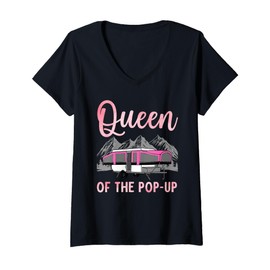 Womens Pop Up Camper Art For Women Girls Pop Up Trailer Camping V-Neck T-Shirt