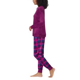 Nautica Women's 2 Piece Fleece Pajama Sleepwear Set, Purple Plaid, X-Large
