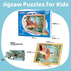 3D Wooden Puzzles for Kids Ages 4-6 Dinosaur Jigsaw Puzzles for Kids Ages 3-5 Preschool Educational Dinosaur Toys for Boy Girl Gifts