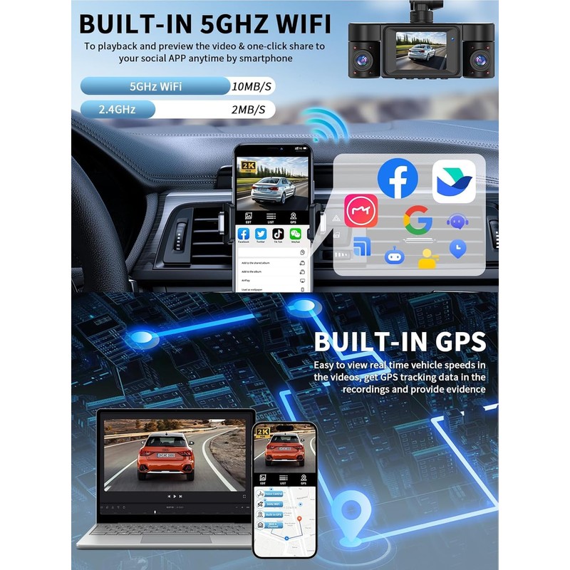 4K Dash Cam, Dashcam Front and Rear, Car Camera 4