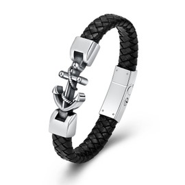 QGJNSGC Anchor Cremation Bracelet for Ashes Stainless Steel Urn Monument Jewellery Braided Leather Bracelet Faith Religious Christian Memory for Men Women, Leather Stainless Steel