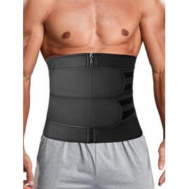Men's Zipper Velcro Adjustable Waist Trainer, Casual Tummy Control Waist Cincher, Men's Shapewear for Daily Use, Workout Tops, Waist Trainer for Gym - Color: Black, Size: M
