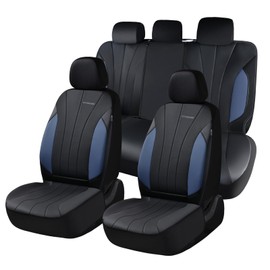 Coverado Seat Covers, Car Seat Covers 5 Seats, Luxury Leather Seat Protectors, All-Weather Protection, Blue Auto Seat Covers Full Set Universal Fit for Most Vehicles SUV Truck Sedan