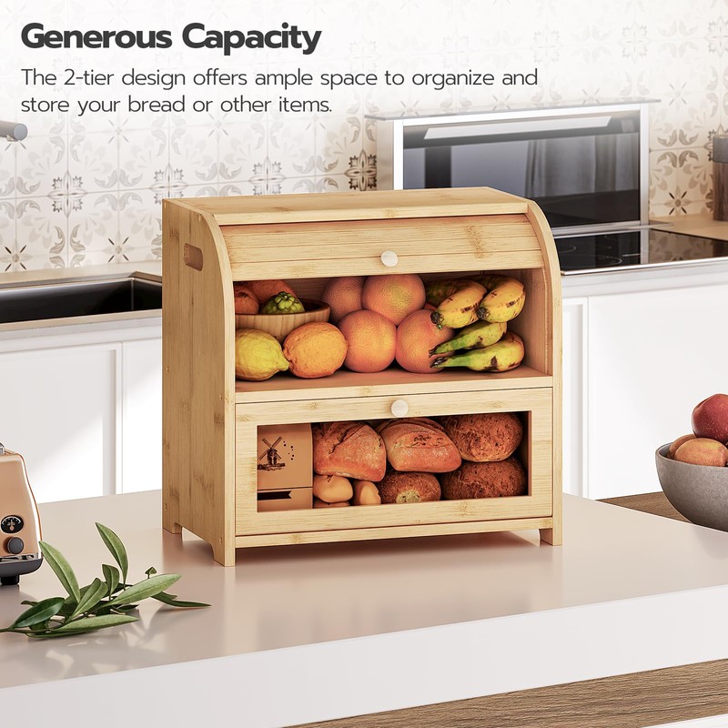 HOOBRO Bread Box, Bamboo Bread Box for Kitchen Countertop, 2