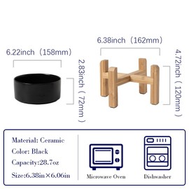 KIMAUTRM 6" Large Capacity Raised Dog Food Bowl with with Wooden Stand and Non-Slip Mat for Small and Medium Sized Color Black