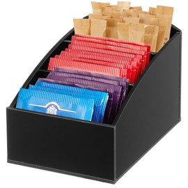Luxshiny Coffee Station Organizer Acrylic Seasoning Bag Storage Box with 3 Compartments for Sugar Sachets and Tea Bags 4.92 X 3.54 X 3.35 Inches Desktop Counter Use for Hotel and Home