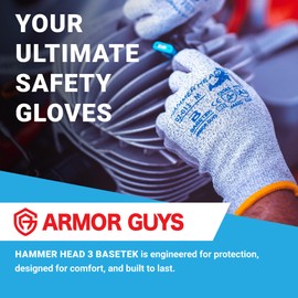Armor Guys Hammer Head 3 Basetek Protective Work Gloves - Women and Mens Work Gloves with HDPE A3 Basetek Liner - L, 3/pair